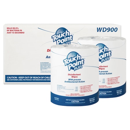 Touch Point Plus Disinfectant Wipes Large Roll, 8" x 6", 900 Wipes/Roll, 2 Rolls/Case WD900